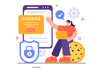 Internet Cookies Technology Vector Illustration with Tracking Cookie Records of Browsing Activity on a Website in a Flat Cartoon Style Background