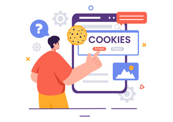 Internet Cookies Technology Vector Illustration with Tracking Cookie Records of Browsing Activity on a Website in a Flat Cartoon Style Background