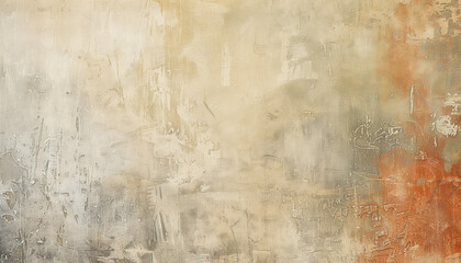 Fototapeta premium Rustic Textured Wall with Earthy Neutrals Color Washing Technique. Aged effect. Palette of beige, brown, clay red, green, and gray with subtle variations. High-resolution. Soft and layered finish.