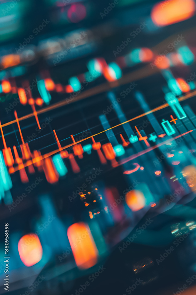Poster a colorful image of a stock market with many lines and numbers