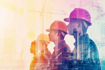 Diverse civil engineering team collaborating on construction projects with ai technology