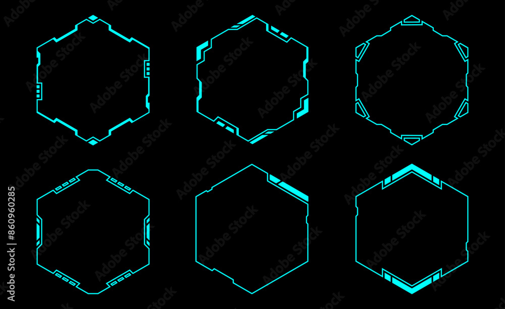 Poster hexagon futuristic frame hud. abstract geometric shape vector design for digital technology.