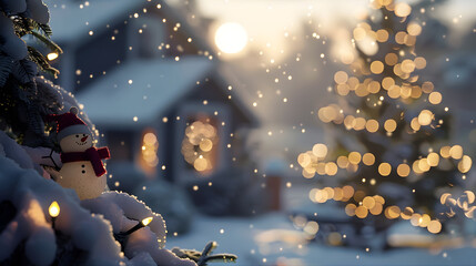 Outdoor Christmas landscape in the snow : Generative AI