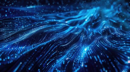 Blue Digital Background. Three-Dimensional Abstract Science Concept with Big Data Visualization