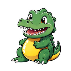 Cute Childish Kawaii Crocodile Character Sticker Standing with Big Round Eyes, Green Scales, and a Cheerful Expression, Thick Black Outline, Generative AI.