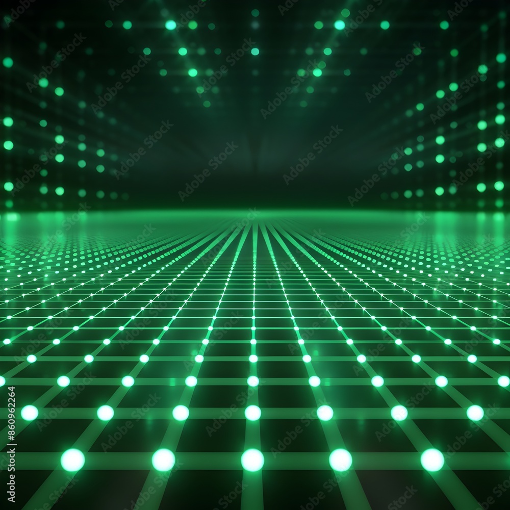 Poster vibrant neon green glowing grid pattern background for modern product display or concept showcase