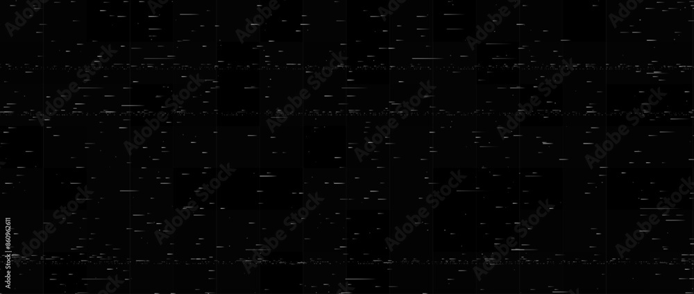 Poster Static noise texture. Lost or bad TV signal concept. Random rippled video tape background. Glitch vhs pixel noise wallpaper. Image distortion distressed backdrop effect. Vector black crt tv screen
