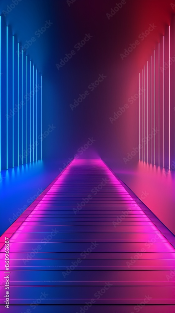 Poster luminous neon gradient background with glowing abstract lines for stylish product showcases