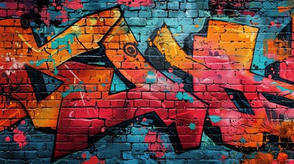 Obraz premium Vibrant Urban Street Art Graffiti on Brick Wall with Bold Colors and Styles