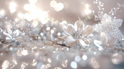 美しいシルクと花・白・光