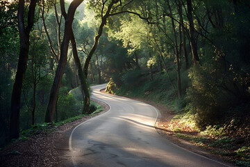 Obraz premium Serene Forest Road at Dawn