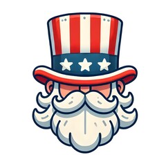 Uncle Sam and Hat. US Colors, Stars And Stripes Abstract Design. Isolated On White Background. Independence Day Background. American Flag. Generative AI
