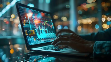 person working on a laptop is surrounded by digital elements such as binary code and data graphics. which is a symbol for data analysis