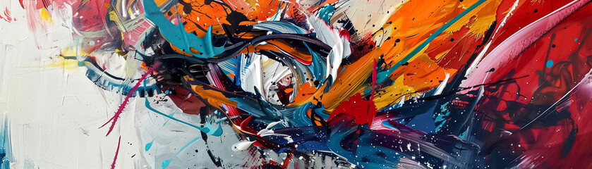 Fototapeta premium A painting of a colorful swirl with splatters of paint