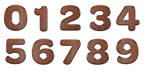 縁付の茶色い縦の木目の太い数字セット