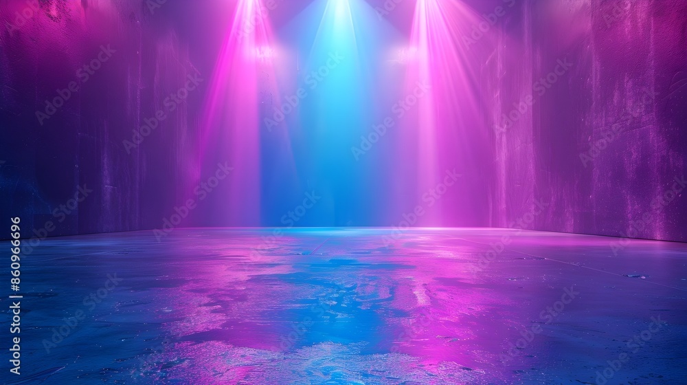 Poster vibrant neon gradient background with alluring light beams for product concept display