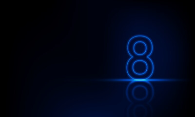 Abstract sports Light out technology and with number Eight glowing in the dark, blue neon light Hitech communication concept innovation background,  vector design