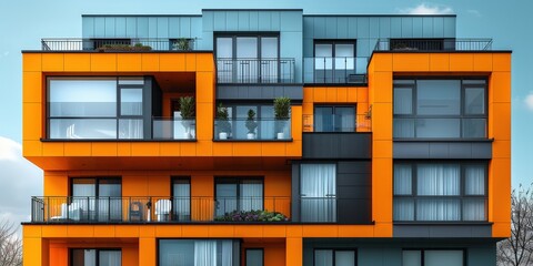 Modern Apartment Building with Orange Facade