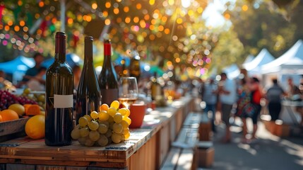Vibrant Wine Festival with Colorful and Bustling Market Stalls