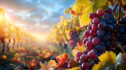 Autumn Vineyard Harvest Colorful Leaves Ripe Grapes and Serene Countryside