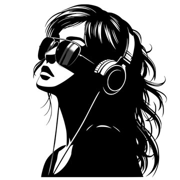 recommend clip art: Silhouette woman listening music with headphone