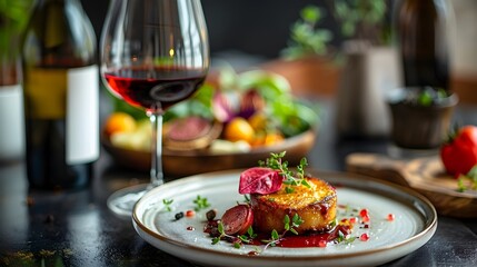 Exquisite Wine and Gourmet Dish Pairing on Elegant Table Setting