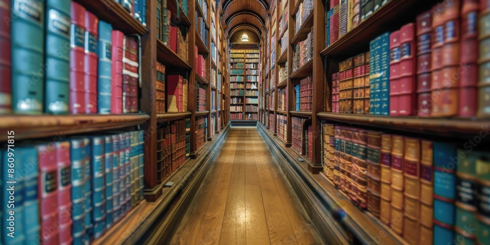 Poster an endless row of books in a library