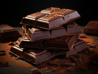 Excellent Collection of dark chocolate pieces isolated on white background