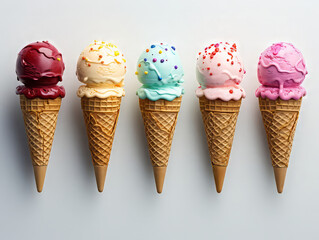Gorgious Ice cream cone set with four realistic colorful ice cream wafers of different taste
