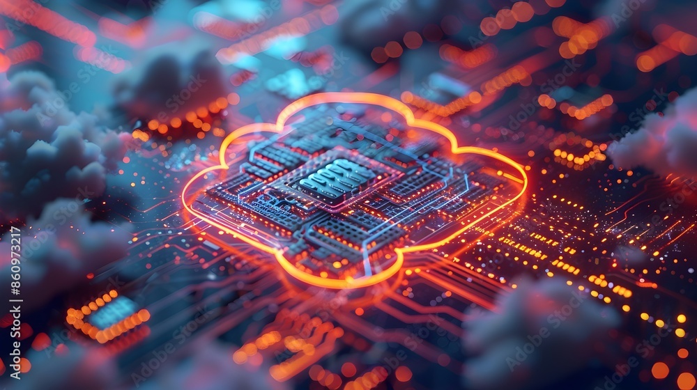 Poster edge computing with cloud showcasing interconnected devices and intelligent data processing