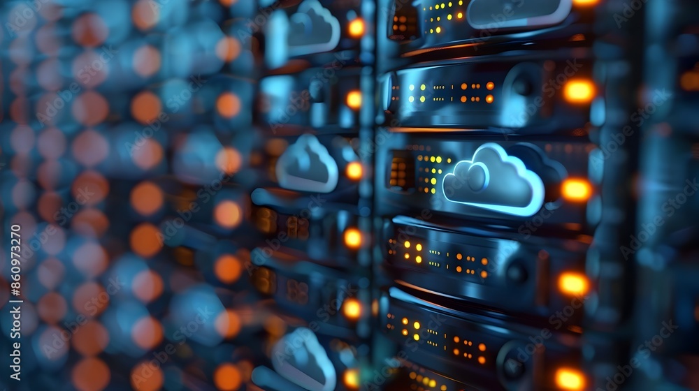 Poster cloud storage backup solutions with hard drives and cloud icons illustrating secure data backup and 