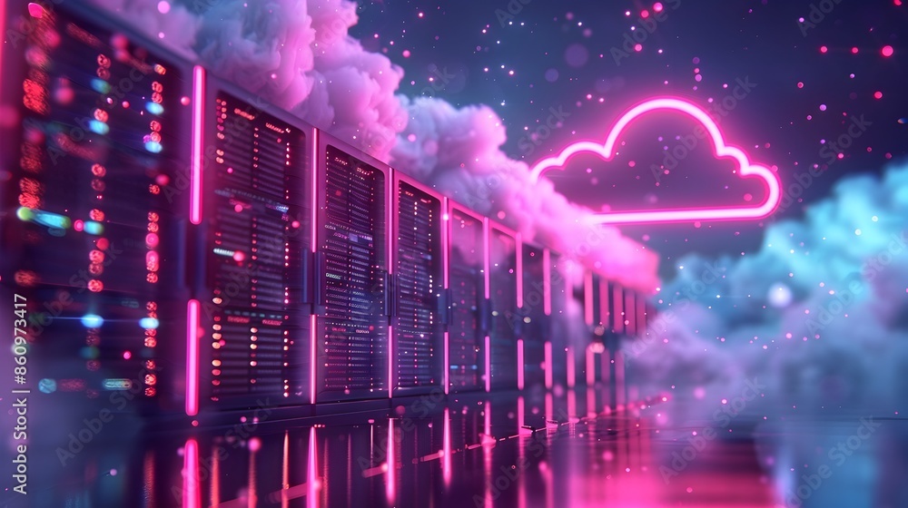 Aufkleber disaster recovery in the cloud with robust server room and backup icons concept