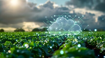 Smart Agriculture Powered by Cloud Connected Sensors in Lush Field Landscape