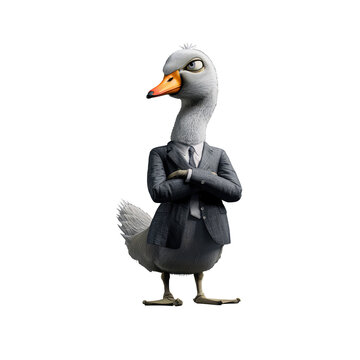 recommend clip art: animal crossing of anthropomorphic Swan as businessman, full body, standing on 2 legs, 3d character cartoon
