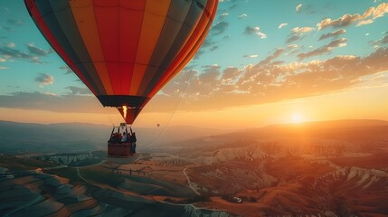 Breathtaking Aerial Adventure Couple Embarks on Romantic Hot Air Balloon Ride Over Stunning Scenic Landscape