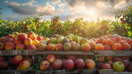 Abundant Farmer s Market Stall with Colorful Fresh Fruits under Sunny Skies