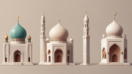 Obraz premium Mosque a illustration, set of icons for design mosque, mosque Islamic Ramadhan, elements mosque muslim, illustration of an mosque. minaret design. church tower vector