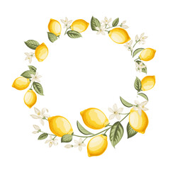 Lemon wreath illustration. hand-drawn citrus.