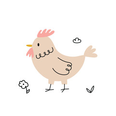 Hand drawn cute chicken vector illustration