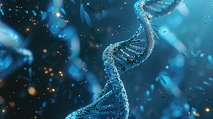 3D Rendered DNA Double Helix with Glowing Particles