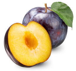Fresh Black Plum fruit isolated on white background, Black Plums fruits on white With clipping path.