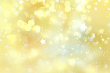 Douceur lumineuse: fond jaune pastel avec étoiles brillantes et cœurs flous effet bokeh copyspace espace négatif, fond festif Noël, nouvel an anniversaire célébration