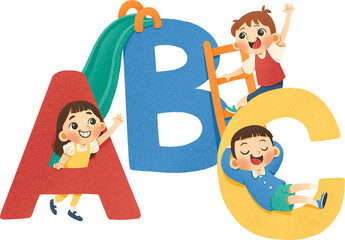  
Kids Playing with ABC Illustration