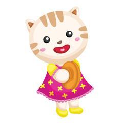 Colorful and Cute Cat Animal Musicians Playing and Learning Music Cartoon Illustration Vector Clipart Sticker Decoration