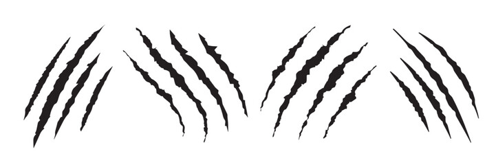 Animal Claw scratches mark set. Cat tiger scratches signs. Grange scratches. Wild animals concept. Set of claws isolated on White background.