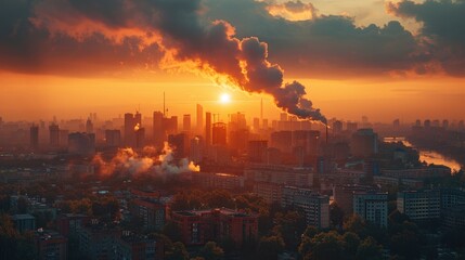 Obraz premium A network of environmental sensors measuring air quality and pollution levels in an urban area.