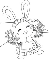 Cute and Funny Rabbit Animal Musicians Playing Music Instrumental Cartoon Coloring Activity for Kids and Adult