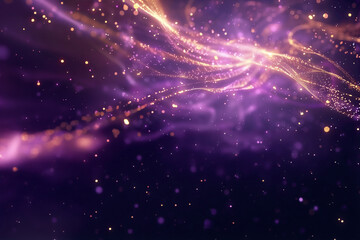 Obraz premium Scintillement violet et doré : fond abstrait lumineux avec des particules étincelantes couleur or espace négatif copyspace, 