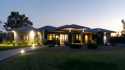 Front elevation  facade of a new modern Australian style home : Generative AI