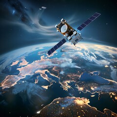 Obraz premium _Telecommunication_satellite_providing_global_internet AI generated